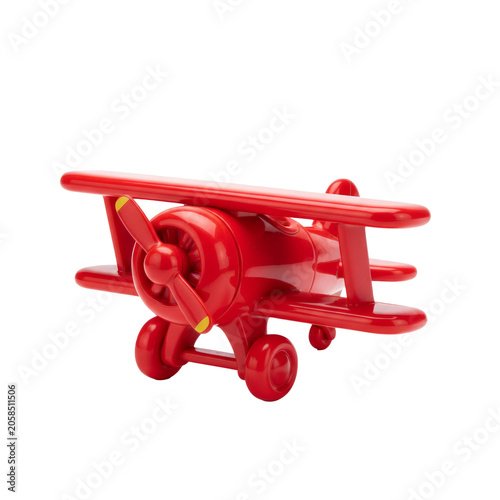 Glossy Red Vintage Biplane Toy Airplane Isolated on Transparent Background, Realistic 3D Render