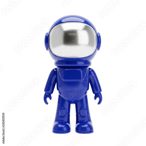 Glossy Blue Cartoon Astronaut Toy Figure Isolated on Transparent Background, 3D Space Character Illustration