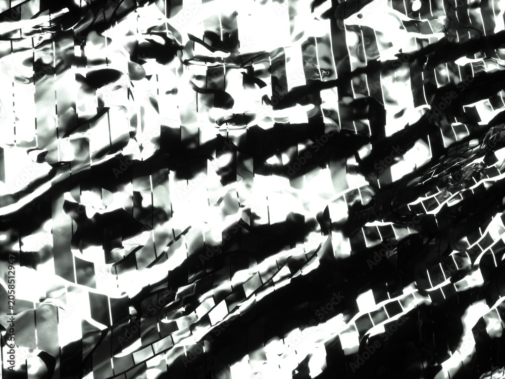 Fototapeta premium Dynamic black and white abstract grid with light reflections 3D model