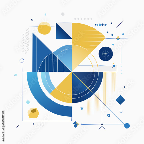 Abstract Geometric Composition with Blue and Yellow Gradients