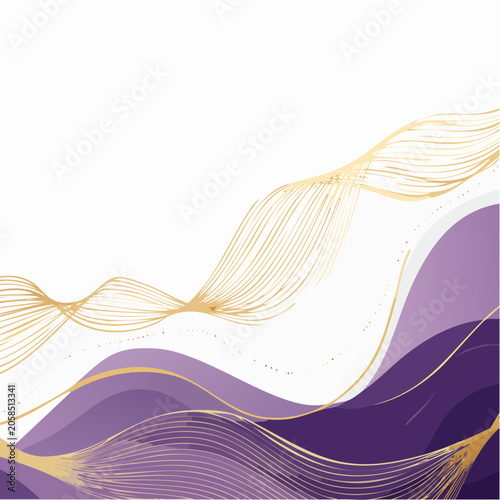 Abstract Purple and Gold Wavy Lines Background
