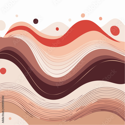 Abstract Wavy Lines and Circles in Earth Tones