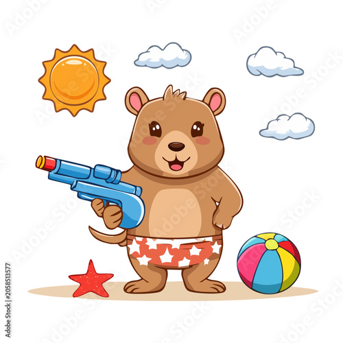 Cute cartoon pig holding balloon and star