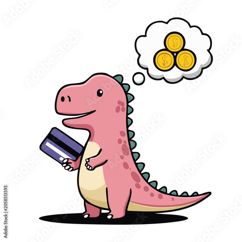 Cute cartoon pig with thought bubble and money