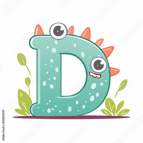 Cute Monster Letter D with Eyes and Spikes