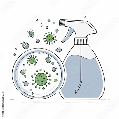 Spray Bottle and Petri Dish with Viruses