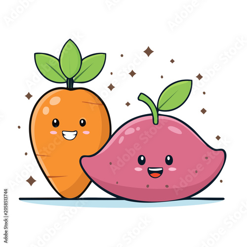 Two cartoon pumpkins with leaves and vines