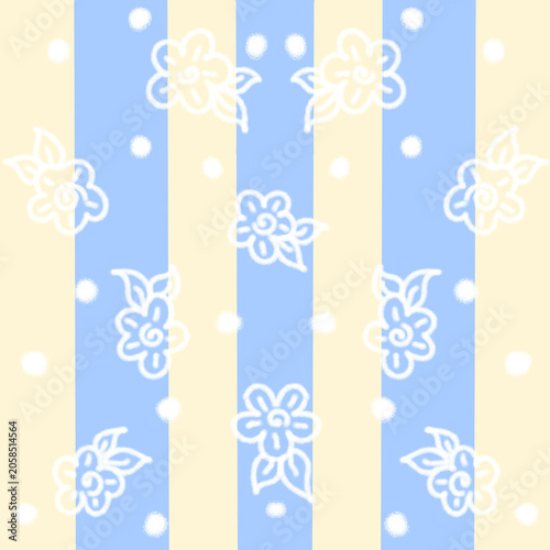 Cute Pastel Yellow and Blue Floral Stripes Pattern PNG Background
