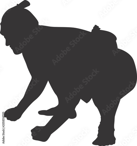 Fotografía Gray Silhouette Two Sumo Wrestlers Fighting Grapple — Combat Sport Action Pose I
