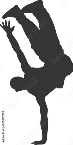 Gray Silhouette Breakdance Headstand Freeze Pose — Hip Hop Street Dance Performance Illustration on Transparent Background