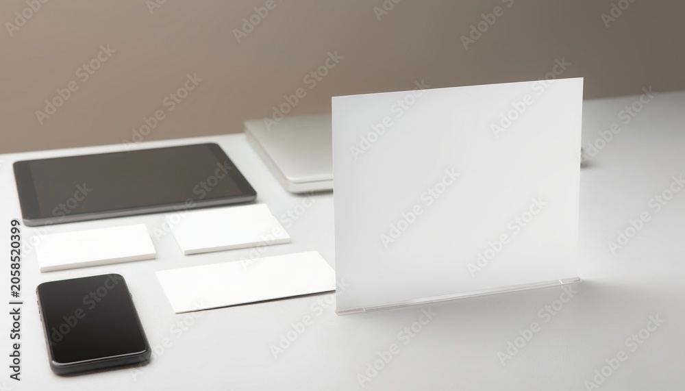 Naklejka premium Minimal desk mockup with devices and blank display