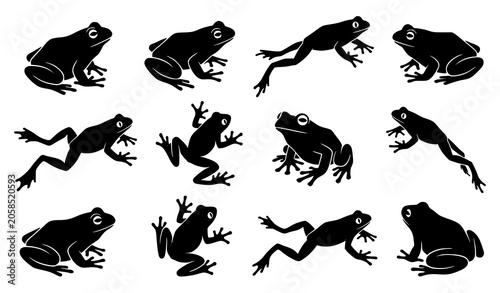 Valokuva Frog silhouette vector set featuring dynamic amphibian animals in jumping sittin