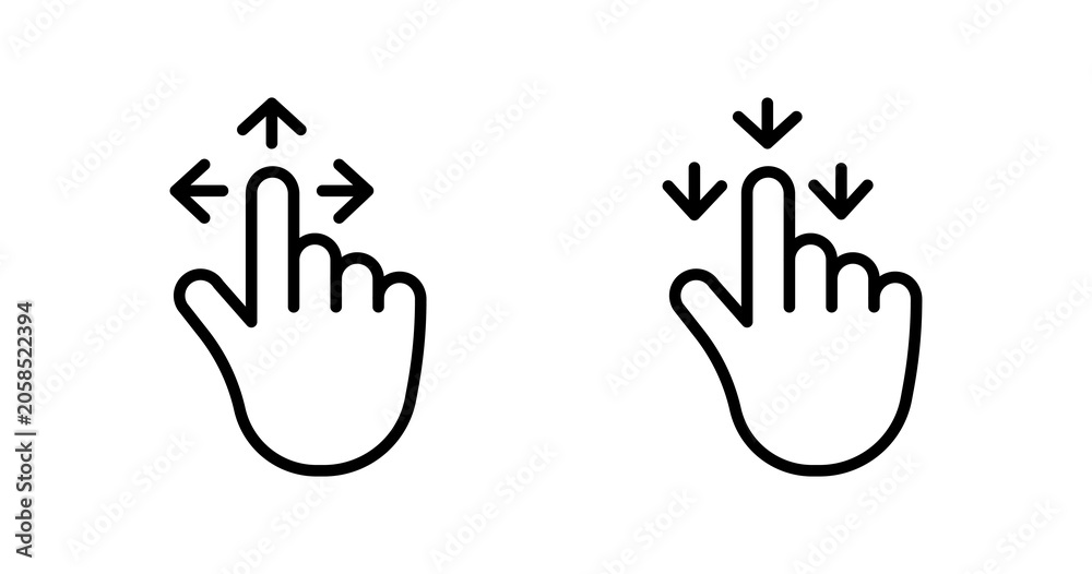 Fototapeta premium Drag and Drop thin line icon set. Mobile Actions, User Interface, UI Gestures, Touch, Touchscreen concept. Black minimal outline vector icons.