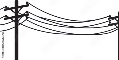 Power Lines And Poles Silhouette Against White Background