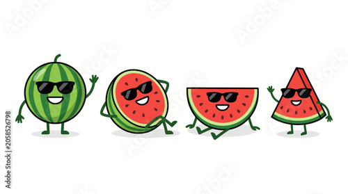 Cool watermelon characters with sunglasses in different poses