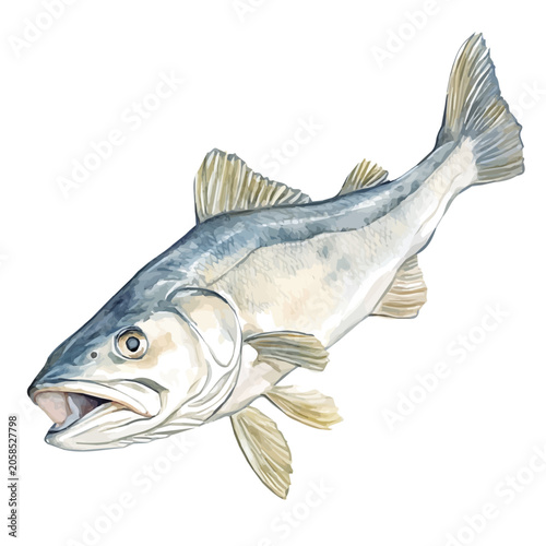 Tableau sur toile Haddock, realistic watercolor illustration vector, isolated on a white background