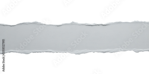 Torn gray paper strip isolated on white background for creative design and advertising use