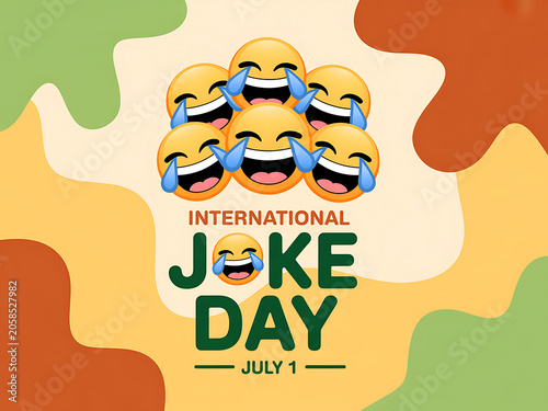 International joke day poster with laughing emojis on colorful background