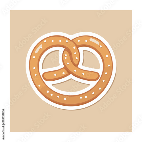 Flat design illustration of a pretzel on beige background