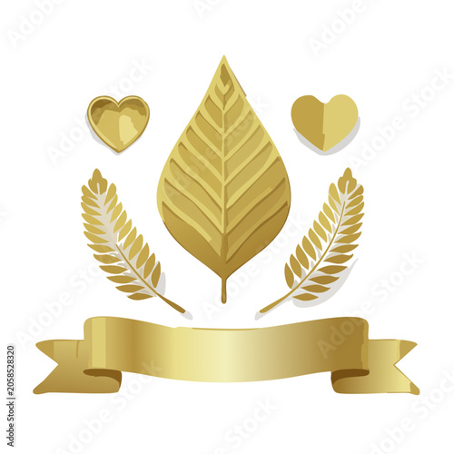 Golden Leaf and Heart Illustration with Banner