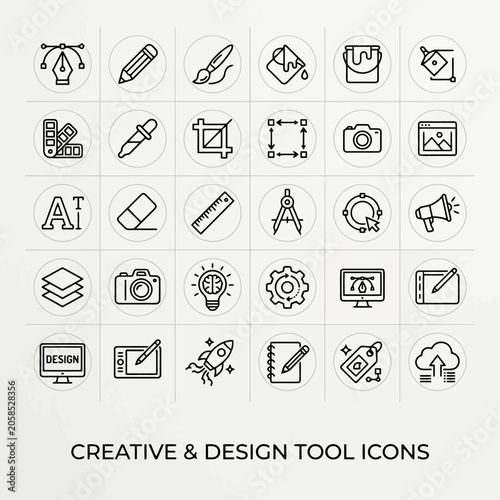 A collection of various creative and digital design tool icons
