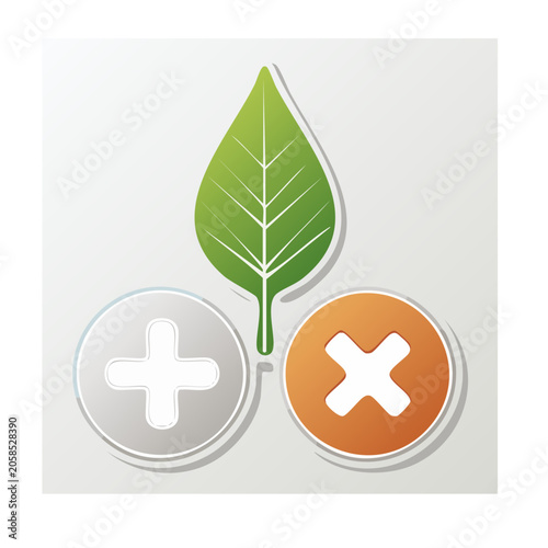 Green leaf with plus and minus symbols icon