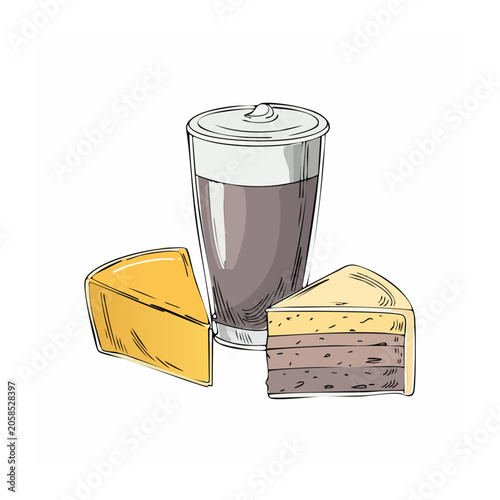 Hand Drawn Coffee and Cake Illustration