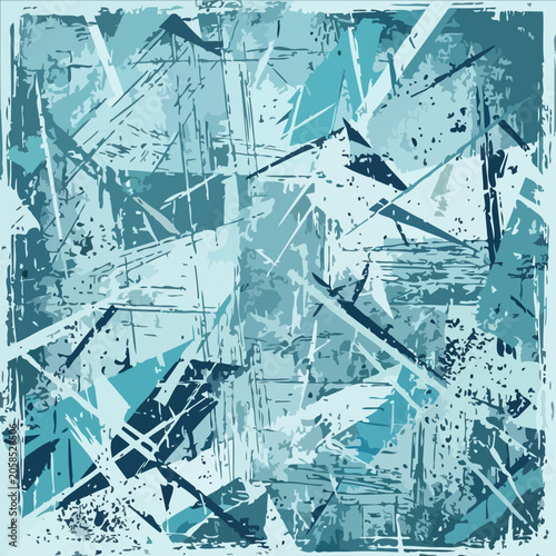 Abstract geometric pattern with distressed textures and cool color palette