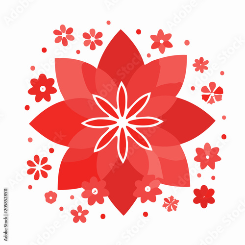 Red Floral Design with Multiple Flowers and Dots