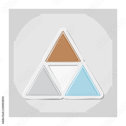 Three colored triangles in flat design style