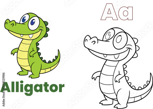 A to Z Wildlife Illustration Coloring Page for Children - Latter - A