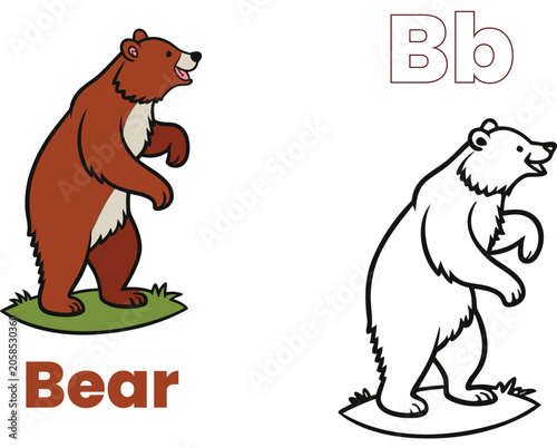 A to Z Wildlife Illustration Coloring Page for Children - Latter - B