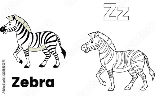 A to Z Wildlife Illustration Coloring Page for Children - Latter - Z