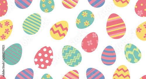 Colorful Seamless Pattern with Decorated Easter Eggs for Spring Holiday Fabric and Wallpaper Vector Design