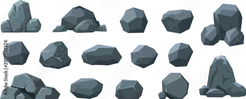 фотографія Collection of various gray rock formations isolated on white background