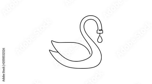 Swan faucet with water drop, creative concept, minimalist vector illustration
