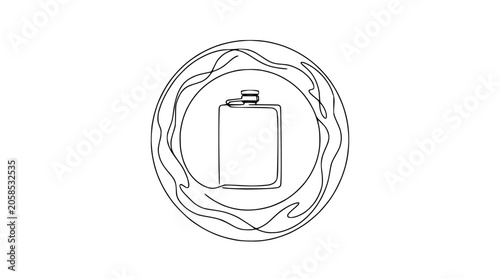 Minimalist Flask Icon in Swirling Circle - Continuous Line Art
