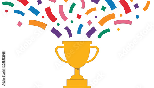 Celebration with trophy and colorful confetti