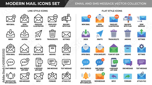 Mail Icons Set – Email, SMS & Envelope Message Vector Collection

