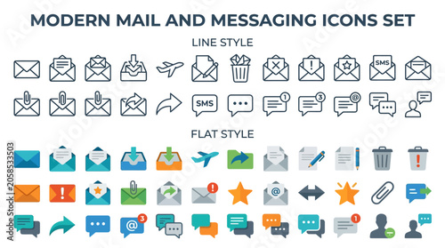 Mail Icons Set – Email, SMS & Envelope Message Vector Collection
