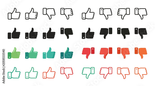 Thumbs Up & Thumbs Down Icon Set – Like, Dislike & Approval Vector Collection