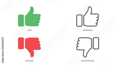 Thumbs Up & Thumbs Down Icon Set – Like, Dislike & Approval Vector Collection