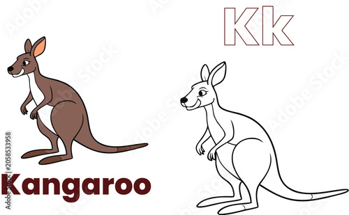 A to Z Wildlife Illustration Coloring Page for Children - Latter - K