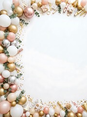 Elegant Festive Celebration Background Frame with Gold Balloons and Gift Boxes