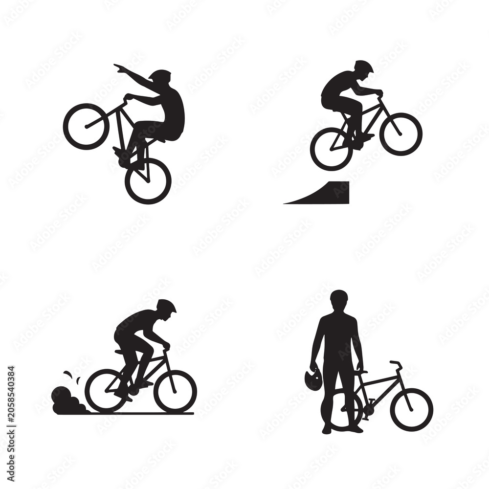 Naklejka premium Bicycle silhouette set with dynamic riding actions