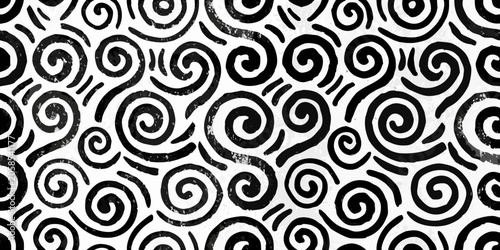 Quadro su tela Swirling curl pattern seamless black and white vector illustration