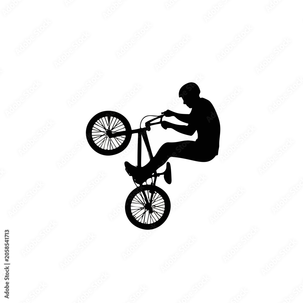 Naklejka premium Bmx rider performing a wheelie stunt silhouette