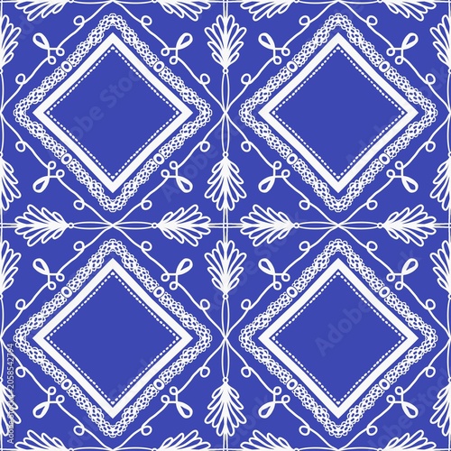vector seamless pattern with blue flowers