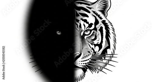 Obraz na plátně Striking Tiger Face Split Between Light and Shadow.