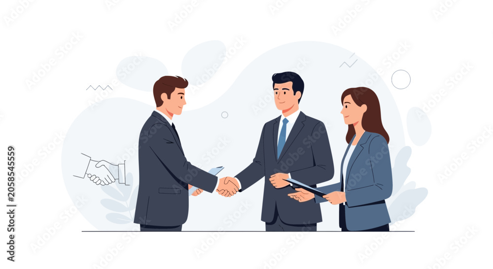 Obraz premium Business Partnership Agreement: Handshake and Collaboration Illustration